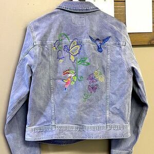 NWT-Universal Thread Purple Denim Jean Jacket with Defects and Home Embroidery-S